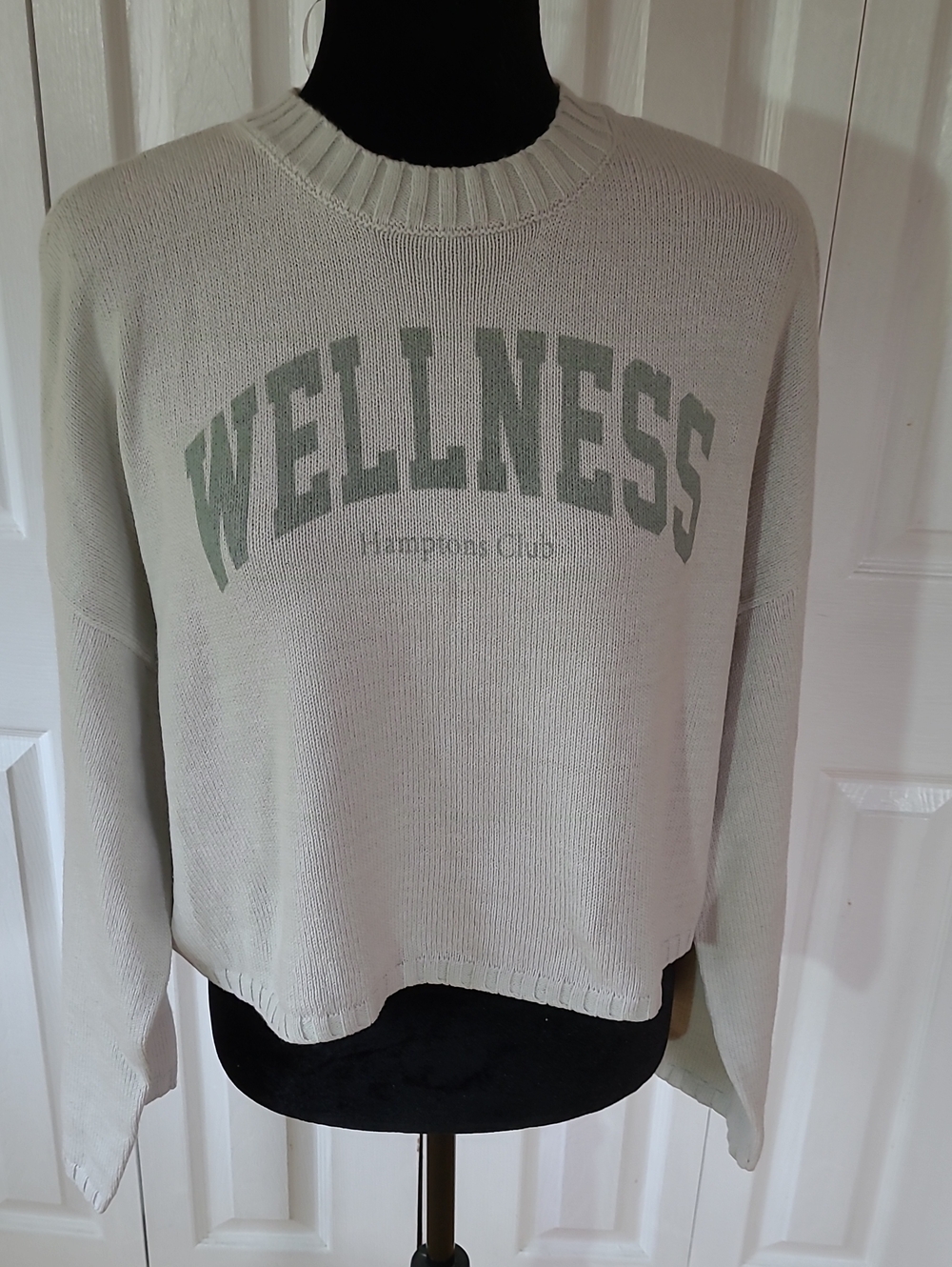 moon & madison Light Sage Knit Crewneck with Subtle Green Print
